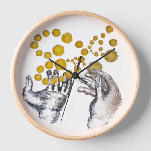 Hands Outstretched with Golden Globes Artist Clock (Voorkant)