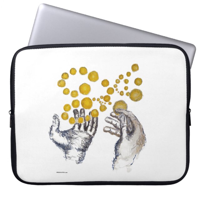 Hands Outstretched with Golden Globes Laptop Sleeve (Voorkant)