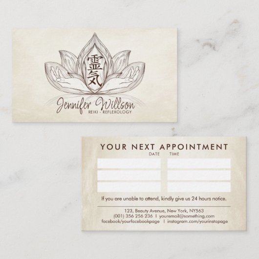 Hands Reiki Symbool in Lotus-tekening hellen Visitekaartje (Voorkant / Achterkant)