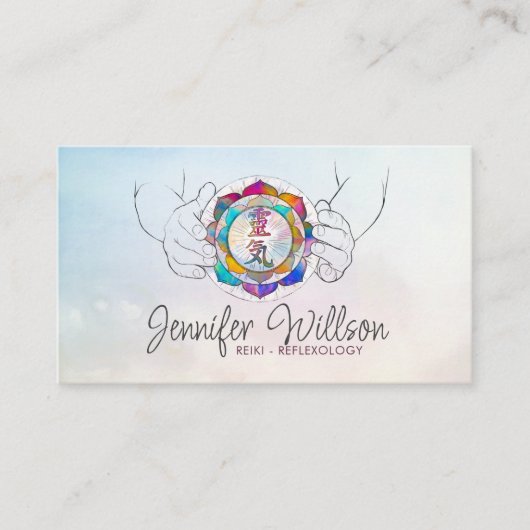 Hands Reiki Symbool in Lotus-tekening hellen Visitekaartje (Voorkant)