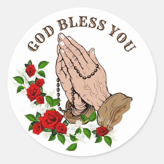 Hands Rosary Red Roses God zegene je Ronde Sticker (Voorkant)