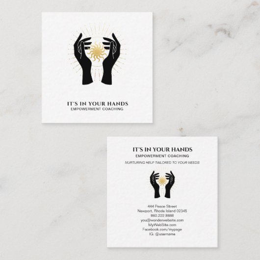 *~* Hands Sun Rays Black Gold Cosmic Energy Vierkante Visitekaartje (Voorkant / Achterkant)