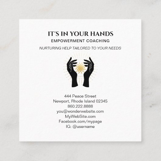 *~* Hands Sun Rays Black Gold Cosmic Energy Vierkante Visitekaartje (Achterkant)