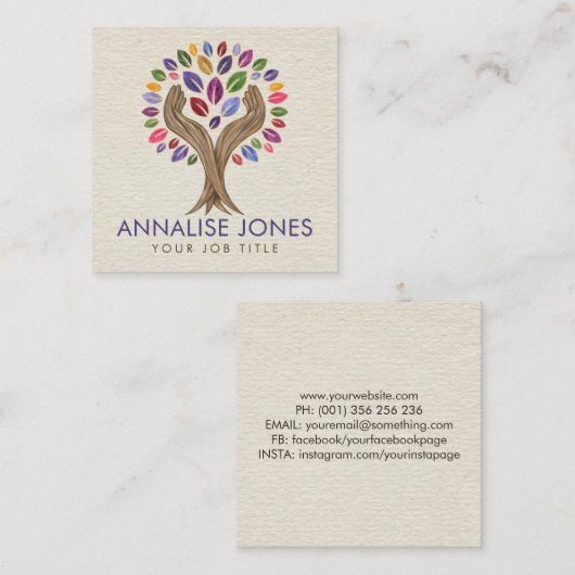 Hands Tree - waterverf bladeren Vierkante Visitekaartje (Voorkant / Achterkant)