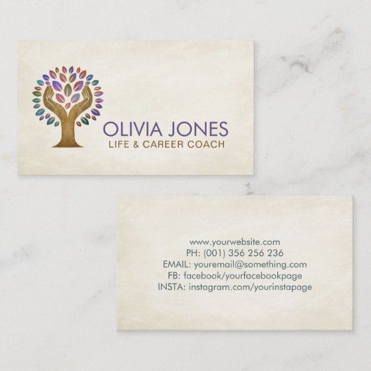 Hands Tree - waterverf bladeren Visitekaartje (Voorkant / Achterkant)