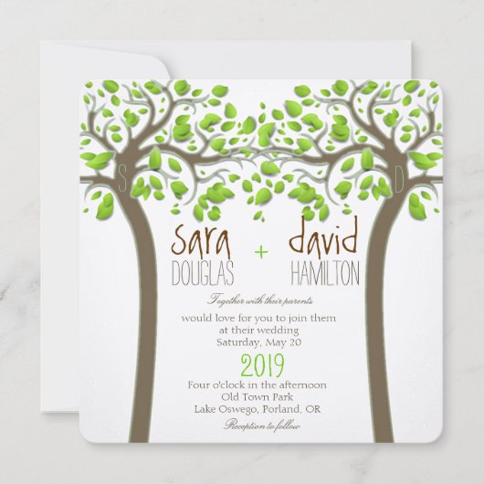 Hands Trees Love Rustic Eco Wedding Kaart (Voorkant)