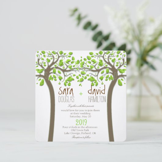 Hands Trees Love Rustic Eco Wedding Kaart (Staand voorkant)