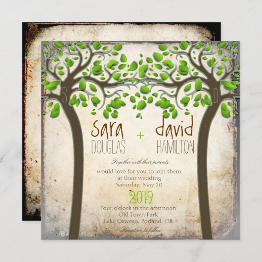 Hands Trees Love Rustic Eco Wedding Kaart (Voorkant / Achterkant)