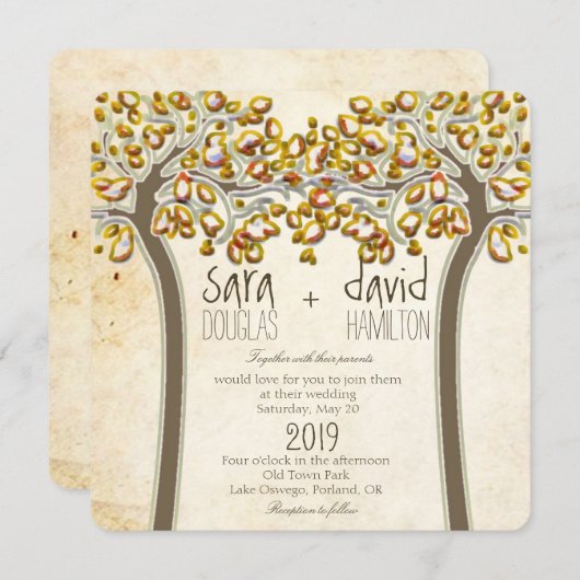 Hands Trees Love Rustic Fall Wedding Kaart (Voorkant / Achterkant)