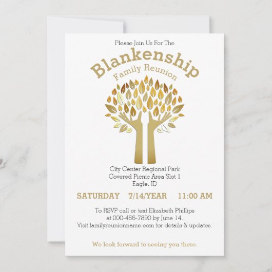 Hands Up Tree Leaves Family Reunion Sjabloon Kaart (Voorkant)