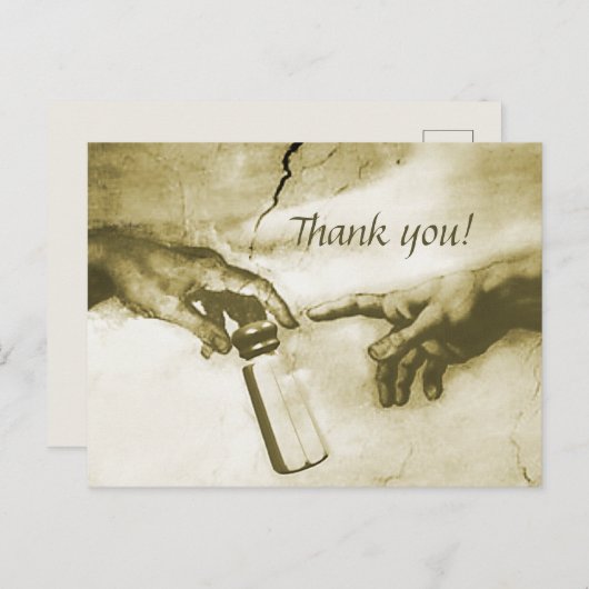 Hands van God en Adam Fine Art Parody Dank je Briefkaart (Voorkant / Achterkant)