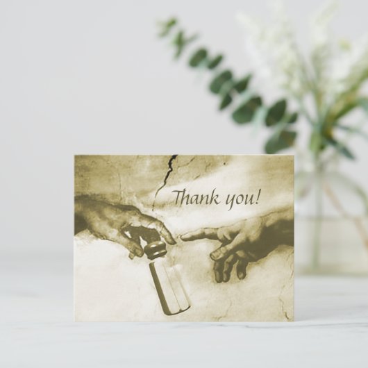 Hands van God en Adam Fine Art Parody Dank je Briefkaart (Staand voorkant)