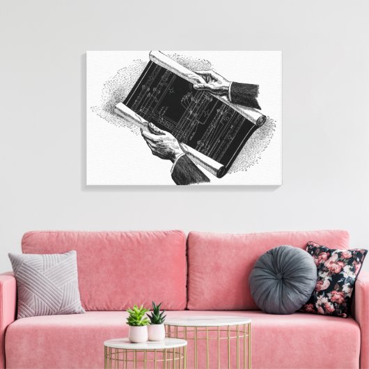 Hands w architecturale blauwdrukken, Business Canvas Afdruk (Insitu (Woonkamer))