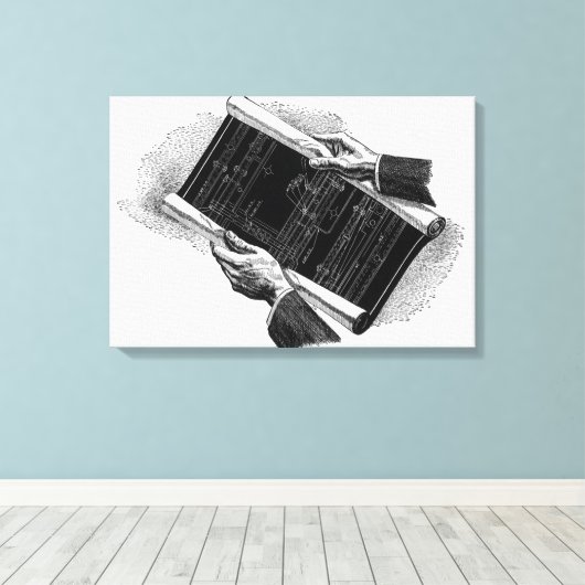 Hands w architecturale blauwdrukken, Business Canvas Afdruk (Insitu (Houten vloer))