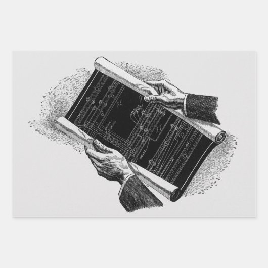 Hands w architecturale blauwdrukken,  Business Inpakpapier Vel (Voorkant 3)