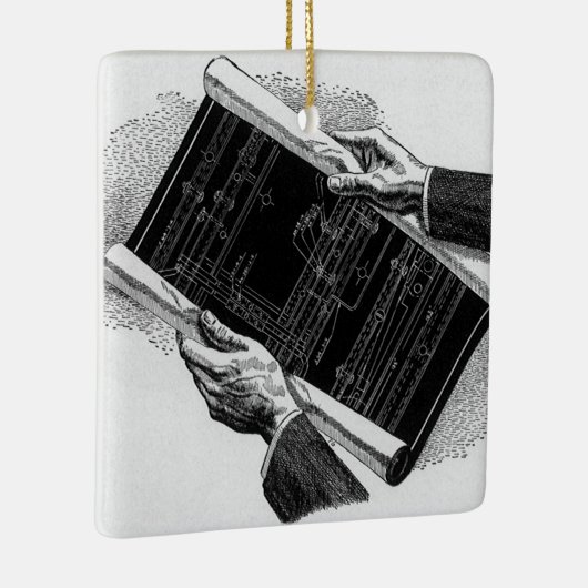 Hands w architecturale blauwdrukken,  Business Keramisch Ornament (Rechts)