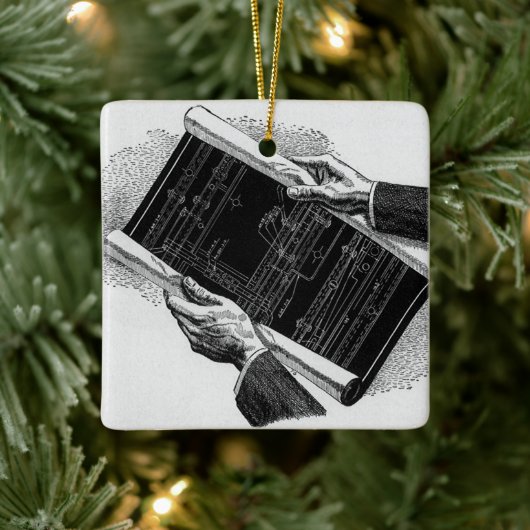 Hands w architecturale blauwdrukken, Business Keramisch Ornament (Boom)