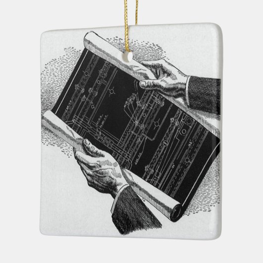 Hands w architecturale blauwdrukken,  Business Keramisch Ornament (Links)