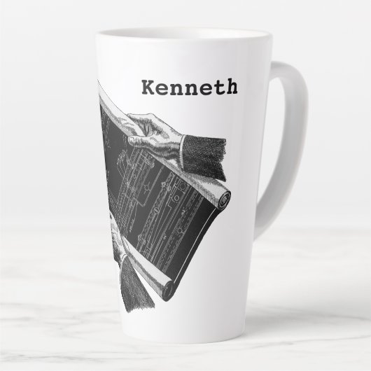 Hands w architecturale blauwdrukken, Business Latte Mok (Rechterhoek)