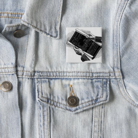 Hands w architecturale blauwdrukken, Business Vierkante Button 5,1 Cm (In situ)