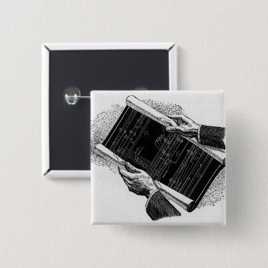 Hands w architecturale blauwdrukken,  Business Vierkante Button 5,1 Cm (Voorkant /achterkant)