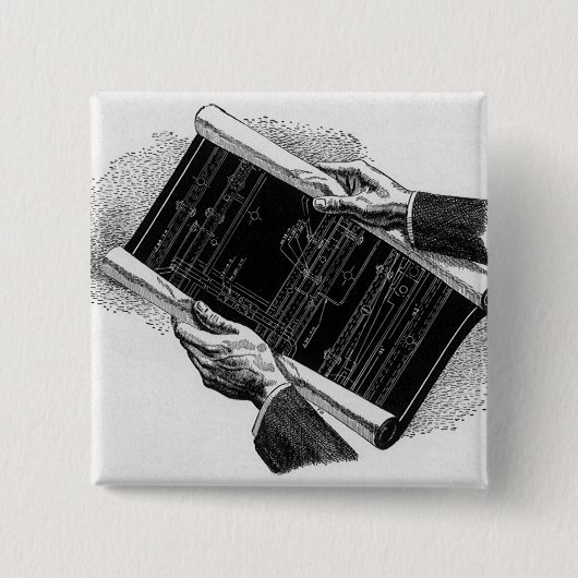 Hands w architecturale blauwdrukken, Business Vierkante Button 5,1 Cm (Voorkant)