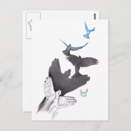 Handschaduw Vliegende vogels Verlichtingskunst Sur Briefkaart (Voorkant / Achterkant)