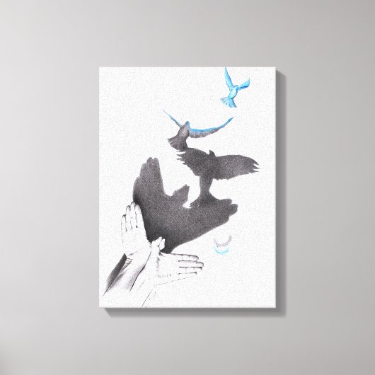 Handschaduw Vliegende vogels Verlichtingskunst Sur Canvas Afdruk (Voorkant)