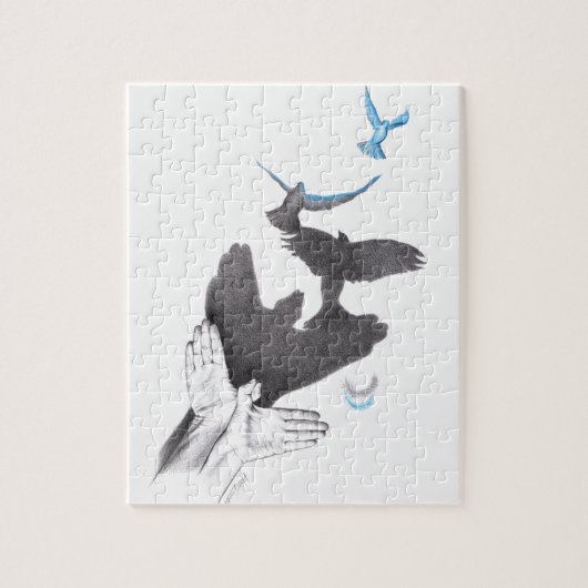 Handschaduw Vliegende vogels Verlichtingskunst Sur Legpuzzel (Verticaal)