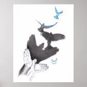 Handschaduw Vliegende vogels Verlichtingskunst Sur Poster (Voorkant)