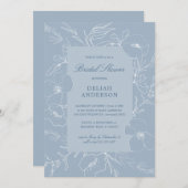 Handschets Peony Dusty Blue Floral Vrijgezellenfee Kaart (Voorkant / Achterkant)