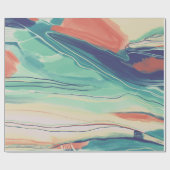 Handschilderd abstract schilderij met blauwe groen cadeaupapier (Vlak)