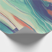 Handschilderd abstract schilderij met blauwe groen cadeaupapier (Hoek)