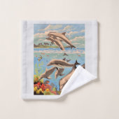 Handschilderd op aantal | Dolfijnen voor afspeeldo Bad Handdoek (Wasdoekje)