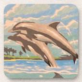 Handschilderd op aantal | Dolfijnen voor afspeeldo Bier Onderzetter (Voorkant)