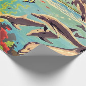 Handschilderd op aantal | Dolfijnen voor afspeeldo Cadeaupapier (Hoek)