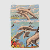 Handschilderd op aantal | Dolfijnen voor afspeeldo Golfhanddoek (Voorkant)