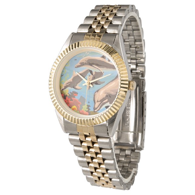 Handschilderd op aantal | Dolfijnen voor afspeeldo Horloge (Gekanteld)