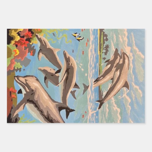 Handschilderd op aantal | Dolfijnen voor afspeeldo Inpakpapier Vel (Voorkant 3)