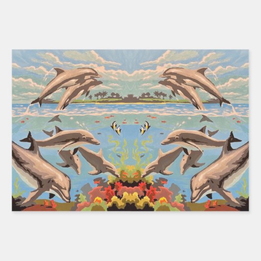 Handschilderd op aantal | Dolfijnen voor afspeeldo Inpakpapier Vel (Voorkant)