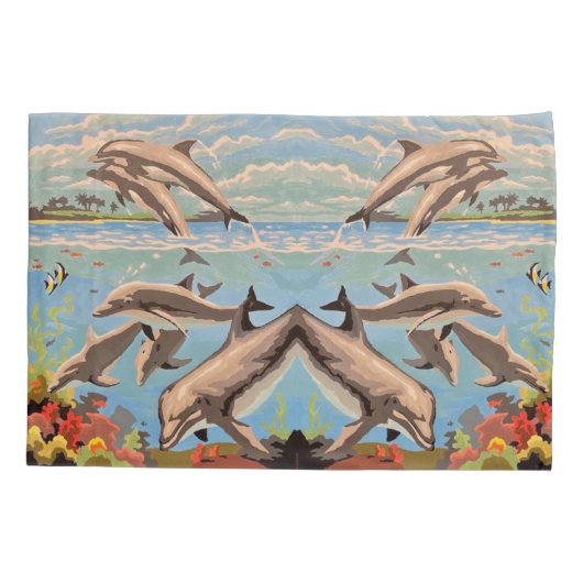 Handschilderd op aantal | Dolfijnen voor afspeeldo Kussensloop (Achterkant)