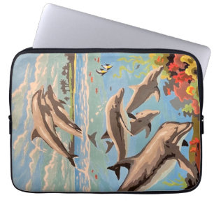 Handschilderd op aantal   Dolfijnen voor afspeeldo Laptop Sleeve