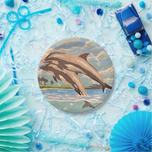 Handschilderd op aantal | Dolfijnen voor afspeeldo Papieren Bordje (Feest)