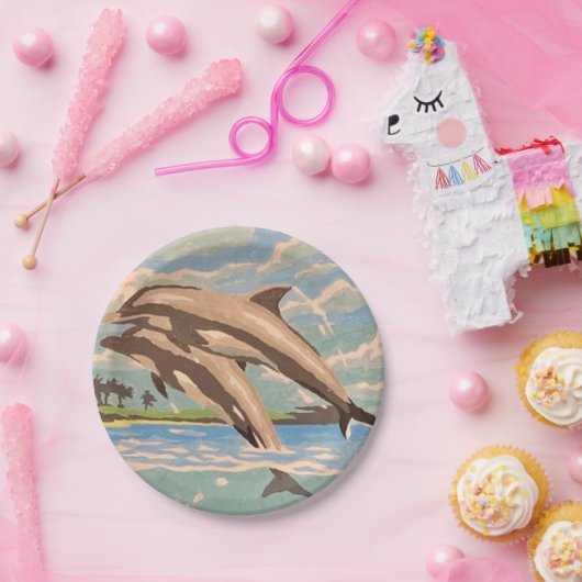 Handschilderd op aantal | Dolfijnen voor afspeeldo Papieren Bordje (Feest)