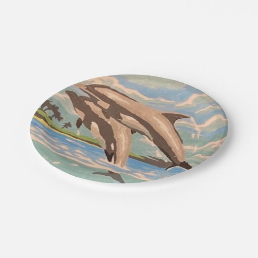 Handschilderd op aantal | Dolfijnen voor afspeeldo Papieren Bordje (Gekanteld)