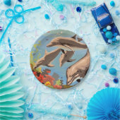 Handschilderd op aantal | Dolfijnen voor afspeeldo Papieren Bordje (Feest)