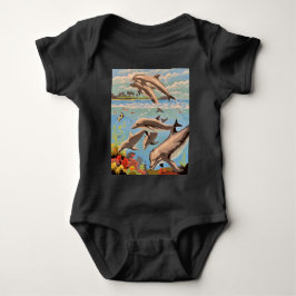 Handschilderd op aantal | Dolfijnen voor afspeeldo Romper