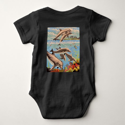 Handschilderd op aantal | Dolfijnen voor afspeeldo Romper (Achterkant)