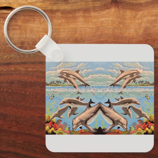 Handschilderd op aantal | Dolfijnen voor afspeeldo Sleutelhanger (Voorkant)