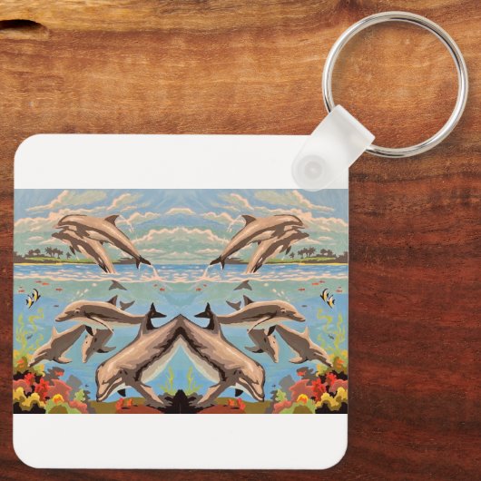 Handschilderd op aantal | Dolfijnen voor afspeeldo Sleutelhanger (Achterkant)